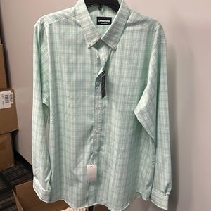 Lands’ End Regular Fit Dress Shirt Bright Green Plaid Design, Size 16/16.5-34/35